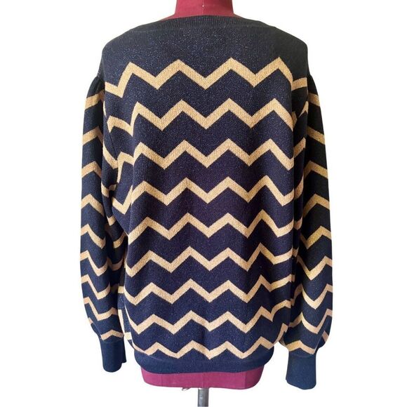 Boden Antonia Merino Wool Blend Zig Zag Jumper sweater pullover Blue Gold size 1 - Picture 3 of 9